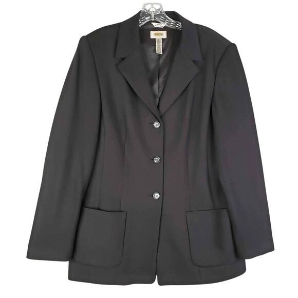 Talbots Blazer Women’s Size 12 Black Pockets Three Button Wool Italy Lined - Picture 2 of 8